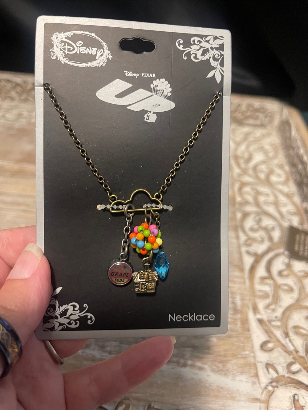 Disney Bronze UP House Necklace with Multicolor Balloon Beads and Blue Teardrop